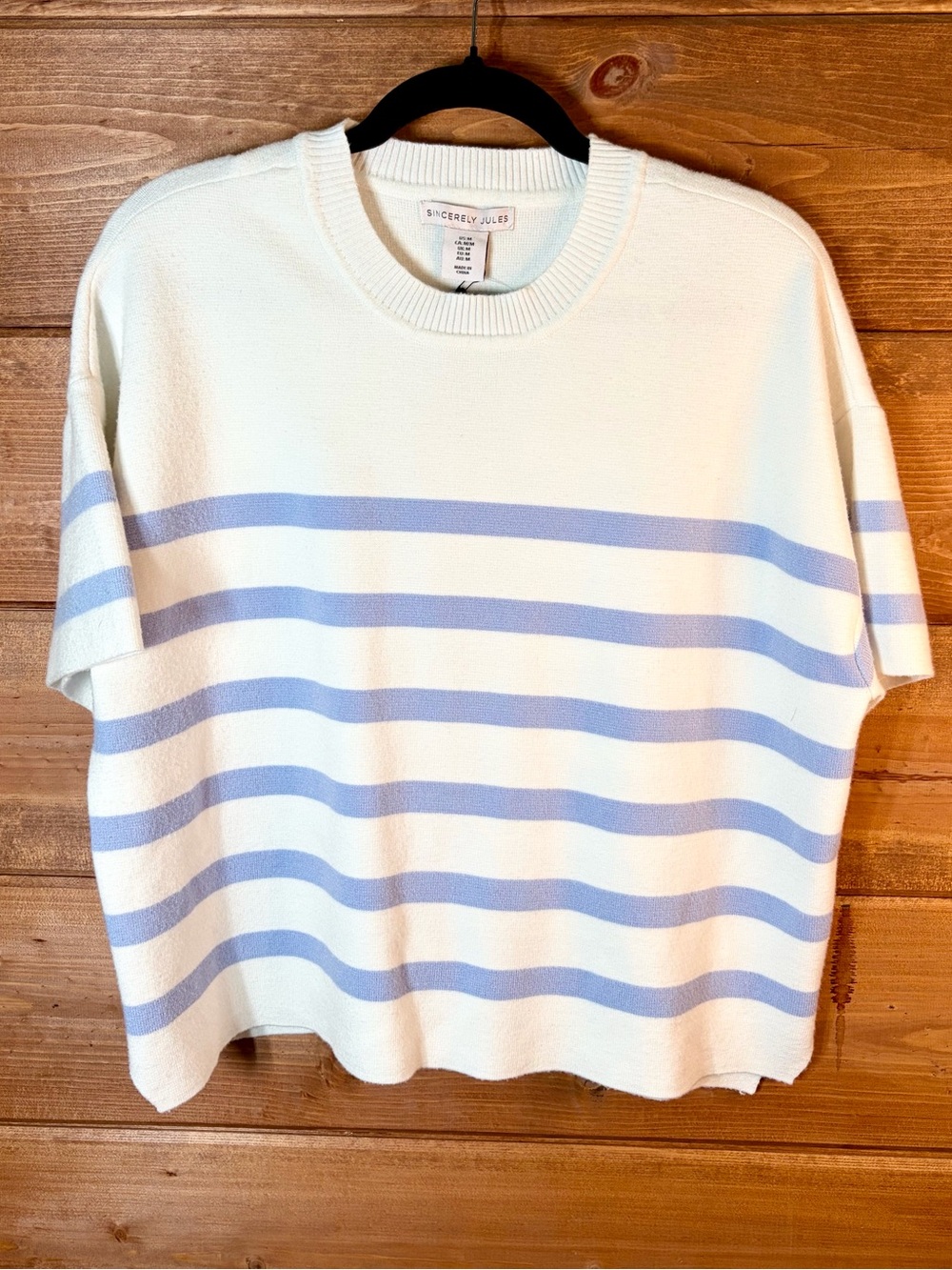 Sincerely Jules Cropped Cream Sweater with Periwinkle Blue Stripes Size Medium 💕